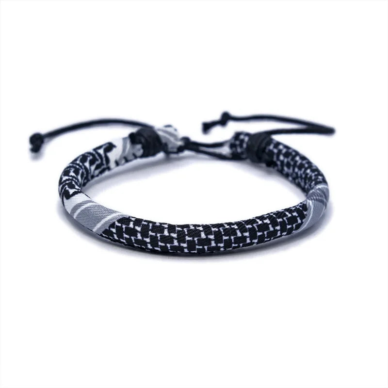 Bracelet with Arabic keffiyeh pattern for men or women black
