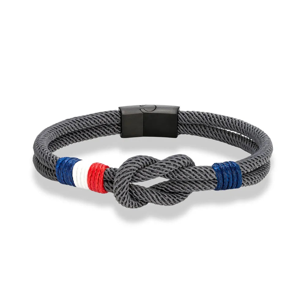 Rope-tied bracelet with the dark gray French flag
