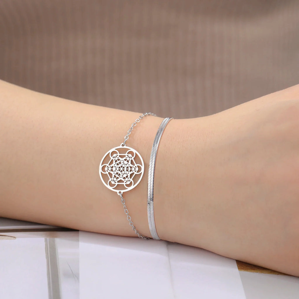 Bracelet with Metatron's Cube Pendant in silver