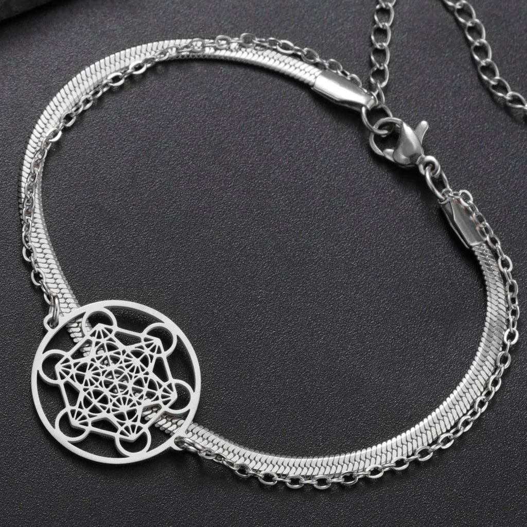 Bracelet with Metatron's Cube Pendant in silver
