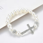 Bracelet with White Beads and Cross
