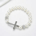 Bracelet with White Beads and Cross