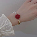 Bracelet with Beads and Red Rose Flower