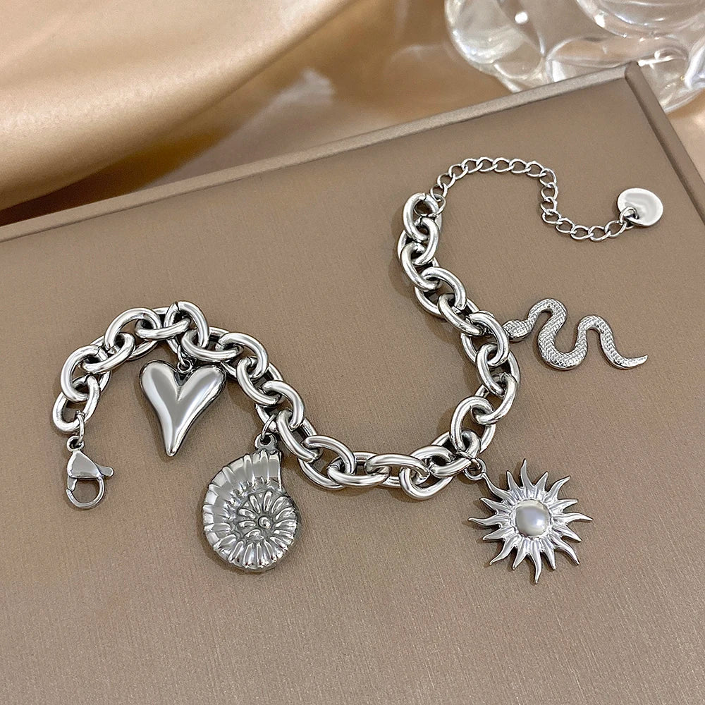 Bracelet with Sun and Shells for Men or Women silver