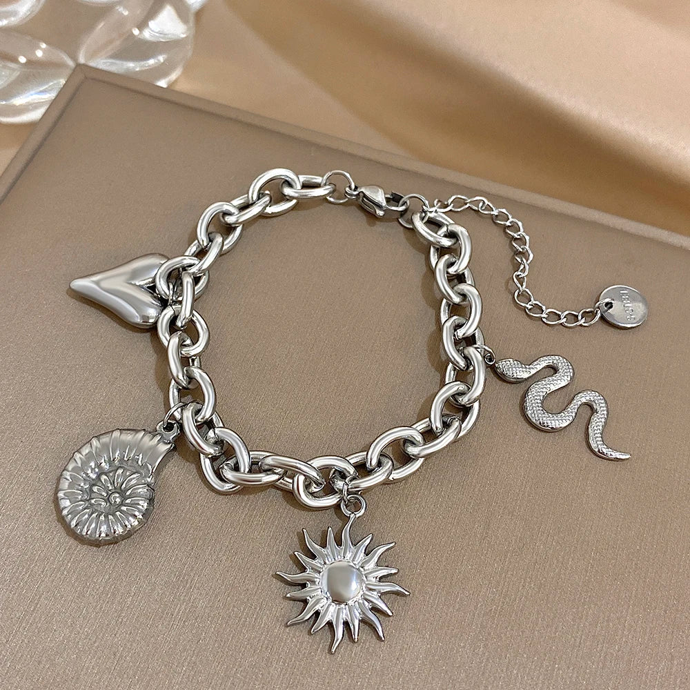 Bracelet with Sun and Shells for Men or Women silver
