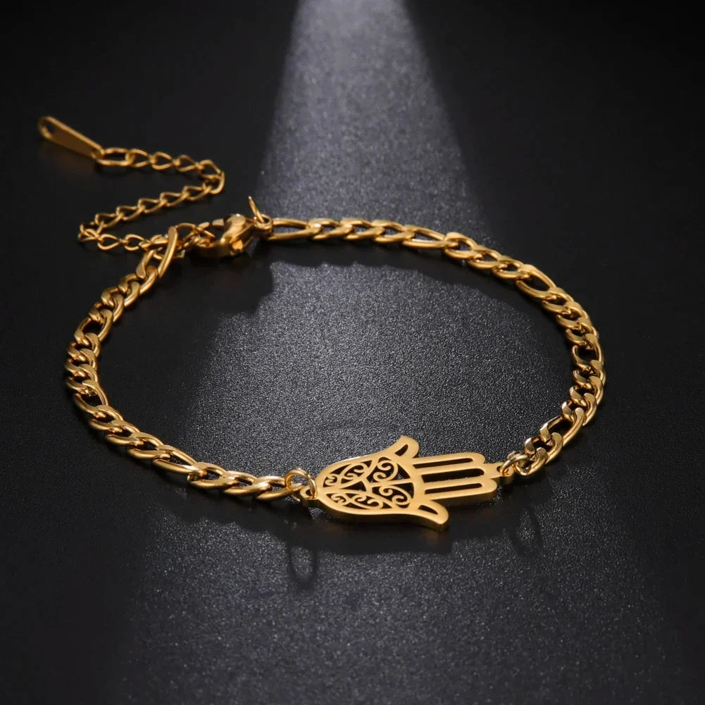 Bracelet with Hamsa hand in gold or silver Arabic gold