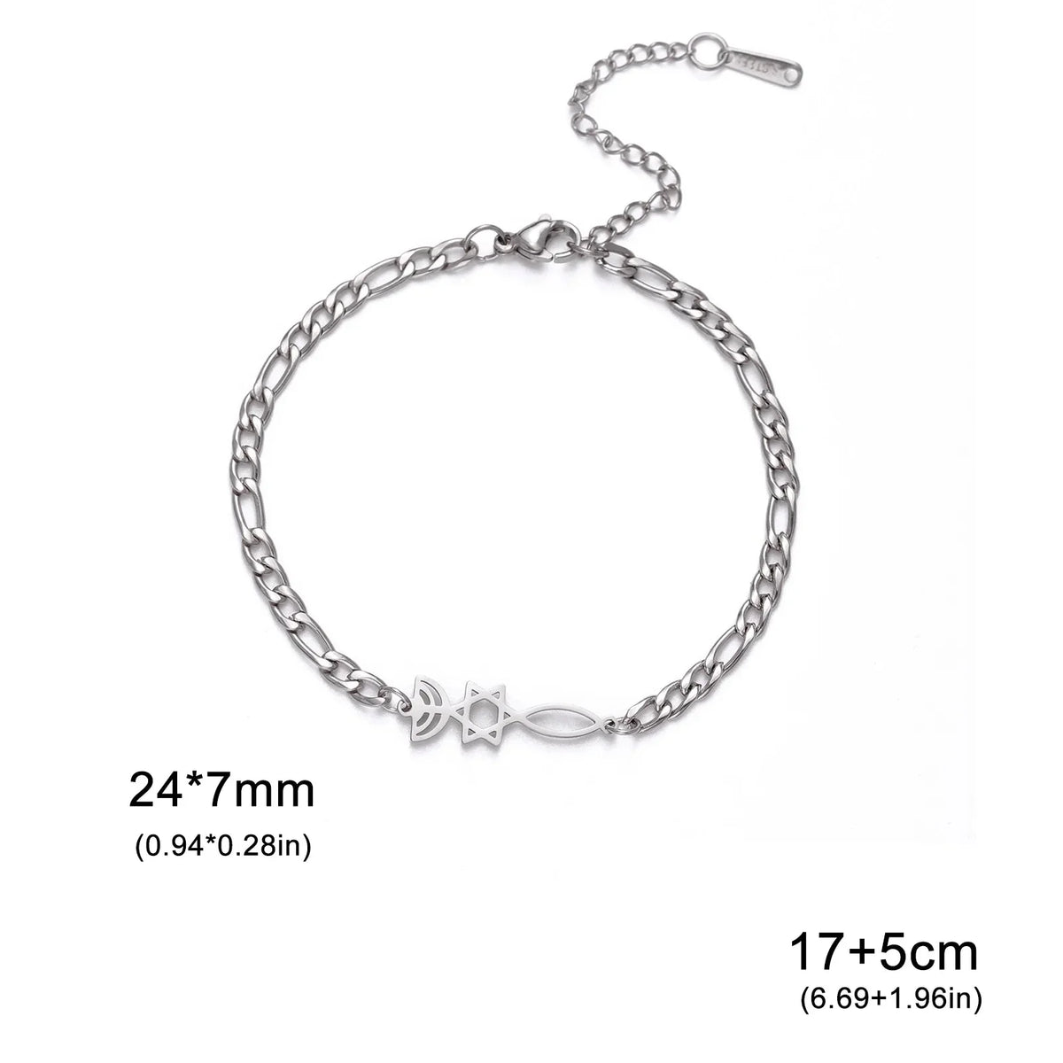 Bracelet with Jewish symbols, Menorah and the Star of David in silver
