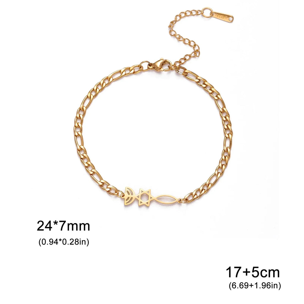 Bracelet with Jewish symbols, Menorah and the Star of David in gold