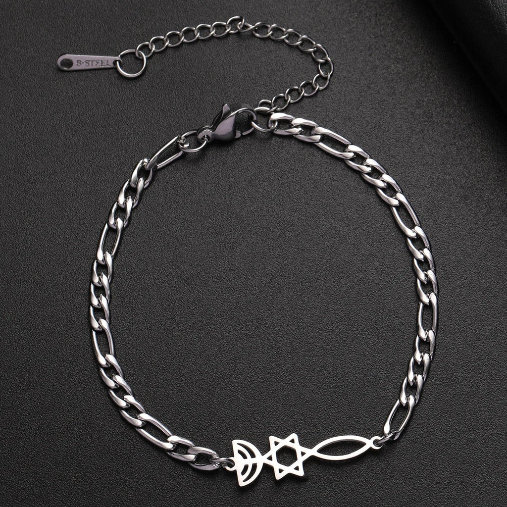 Bracelet with Jewish symbols, Menorah and the Star of David in silver
