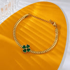 Four-Leaf Clover Bracelet with Green Crystal