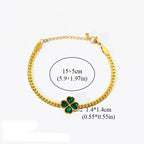 Four-Leaf Clover Bracelet with Green Crystal