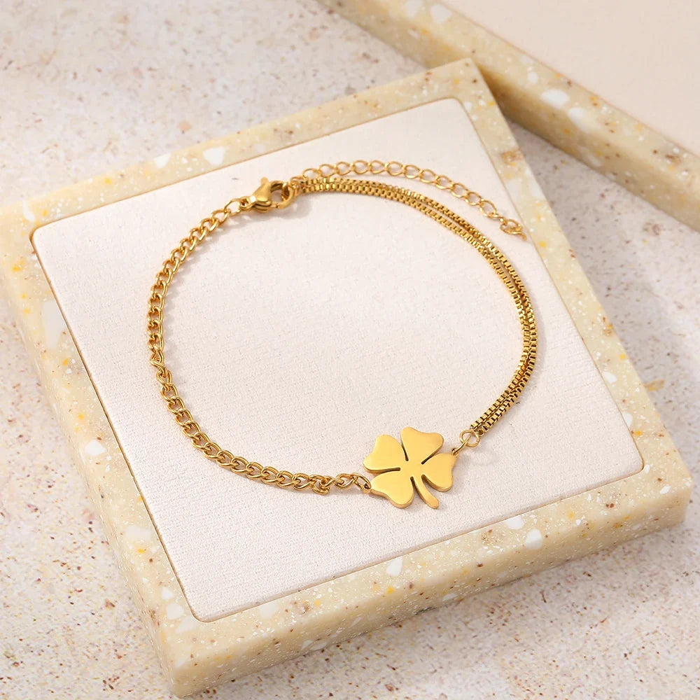 4-Leaf Clover Lucky Charm Bracelet gold
