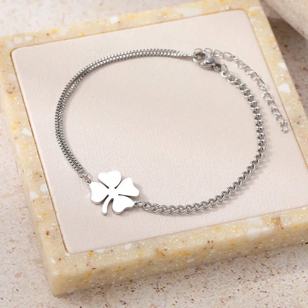 4-Leaf Clover Lucky Charm Bracelet silver