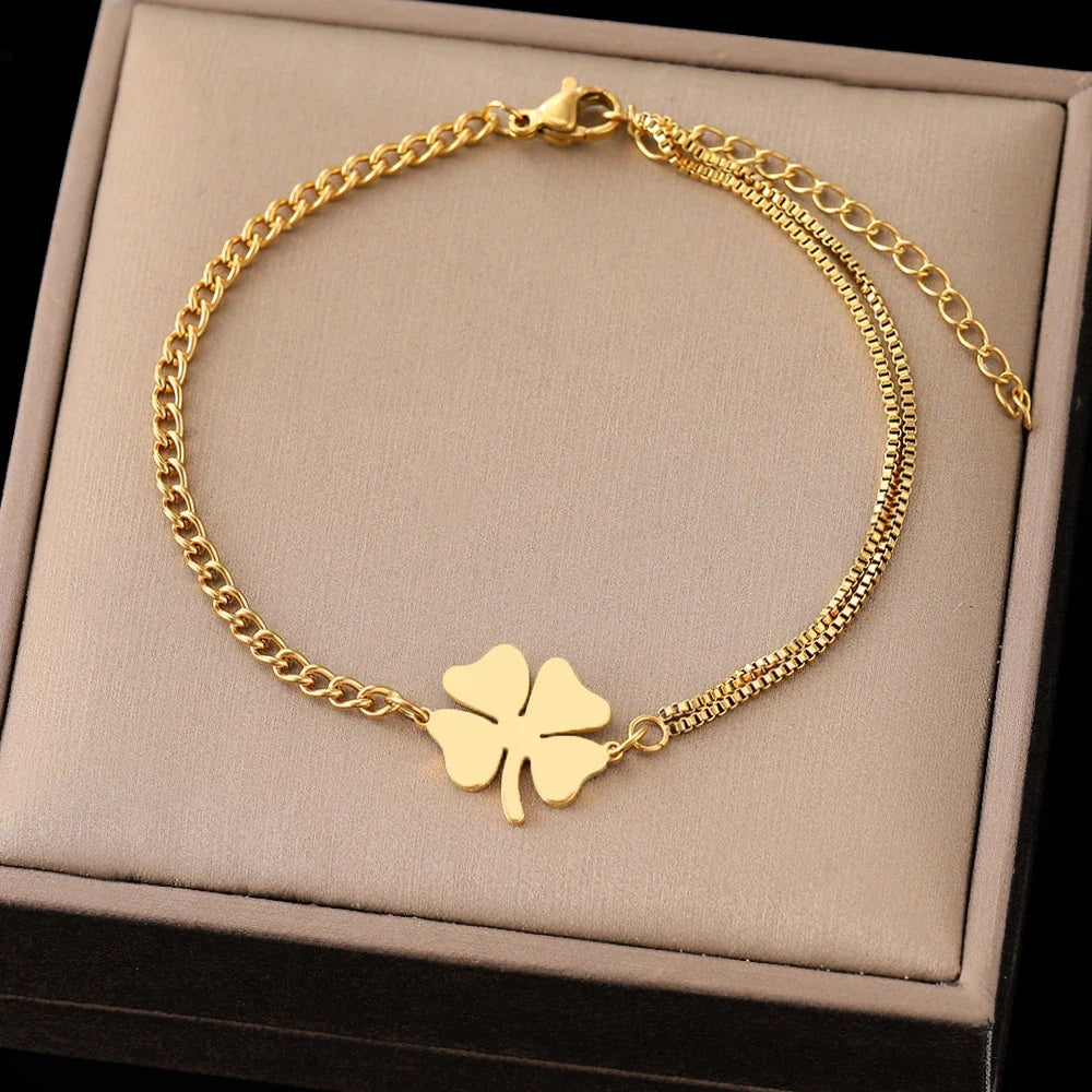 4-Leaf Clover Lucky Charm Bracelet gold