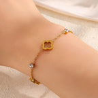 Four-Leaf Clover Bracelet with Gold Zircon
