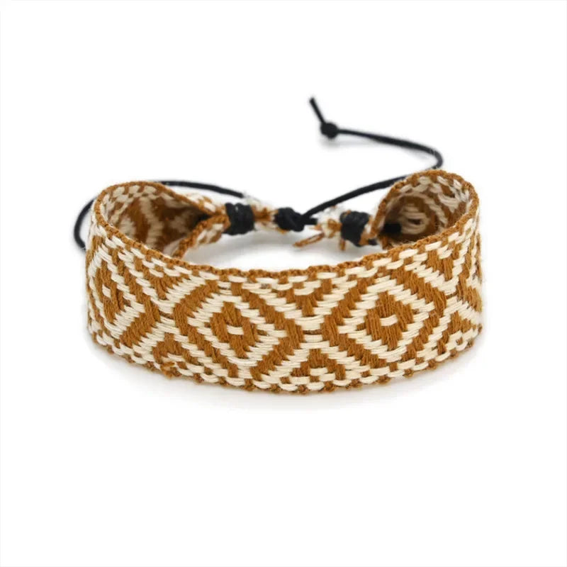 Handmade Brazilian Bracelet with Geometric Shapes in Light Brown