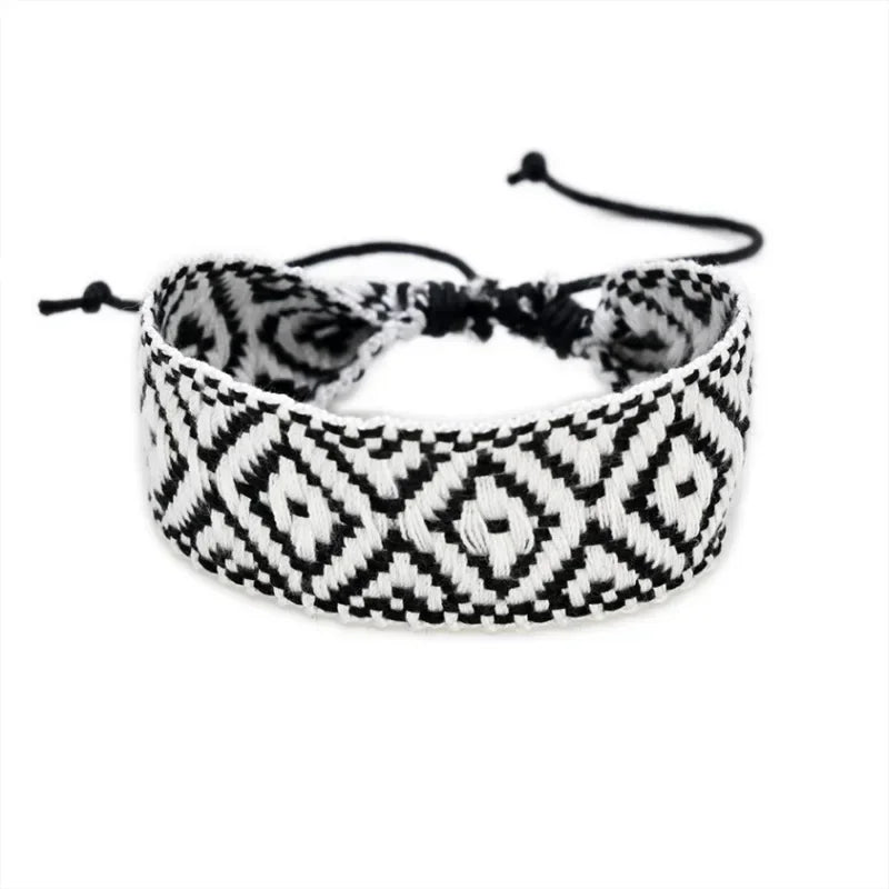 Handmade Brazilian Bracelet with Geometric Shapes in Black and White