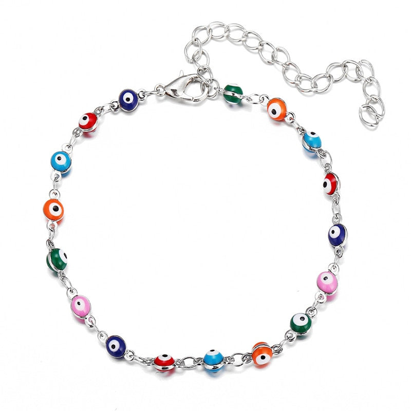 Blue Greek Turkish Evil Eye Ankle Bracelet Mataki Matiasma Silver