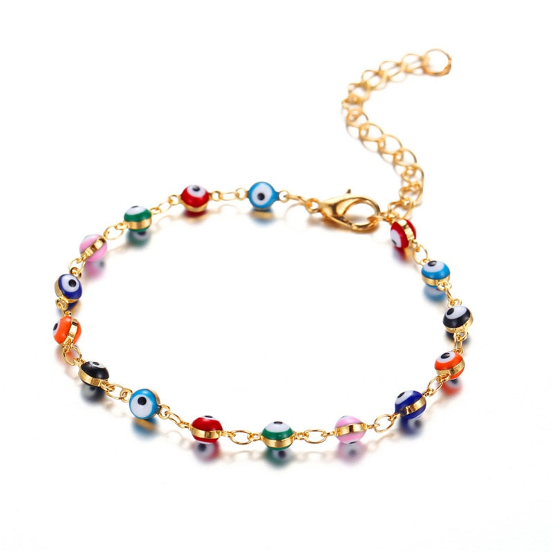 Blue Greek Turkish Evil Eye Ankle Bracelet Mataki Matiasma Gold