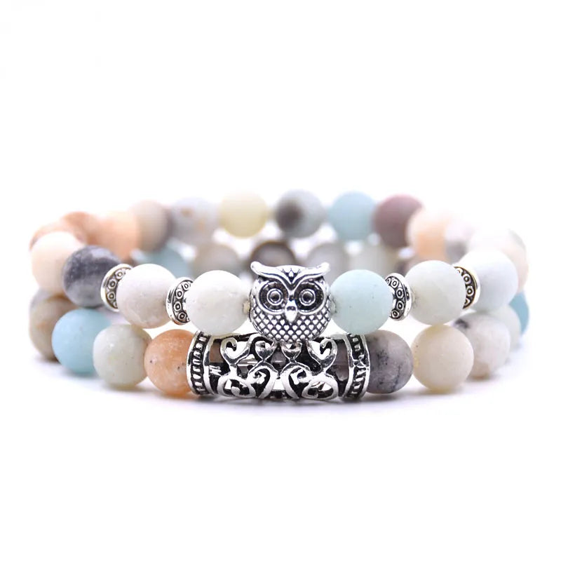 Owl Bracelet - Owl Link Bracelet with Multicolor Beads