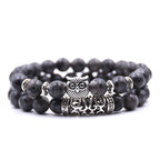 Owl Bracelet - Owl Link Bracelet with Black Beads