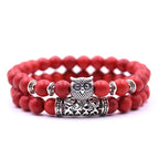 Owl Bracelet - Owl Link Bracelet with Red Beads