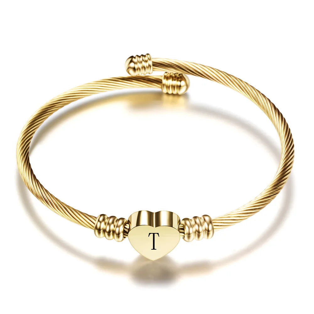 Heart bracelet with gold initial t