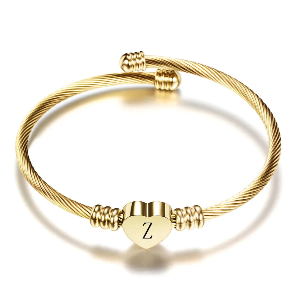 Heart bracelet with gold initial z
