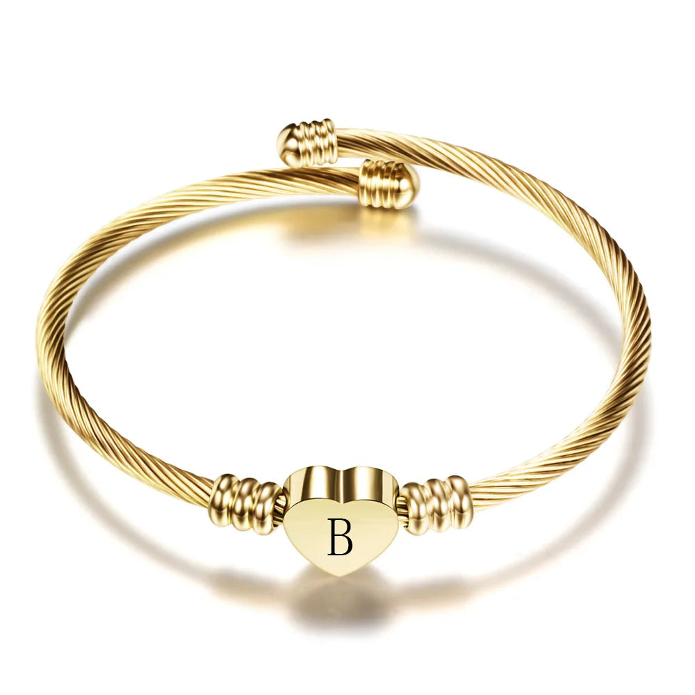 Heart bracelet with gold initial b