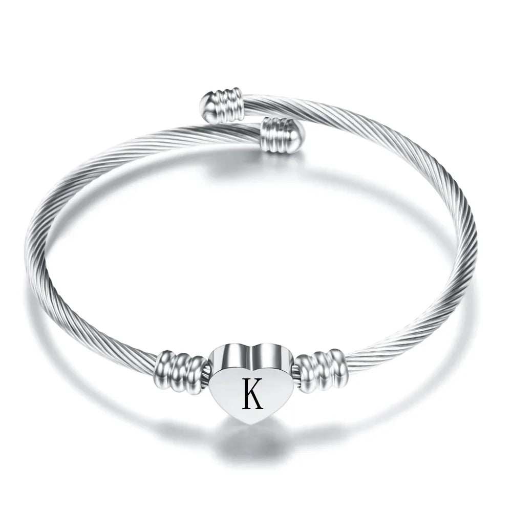 Heart bracelet with silver initial k