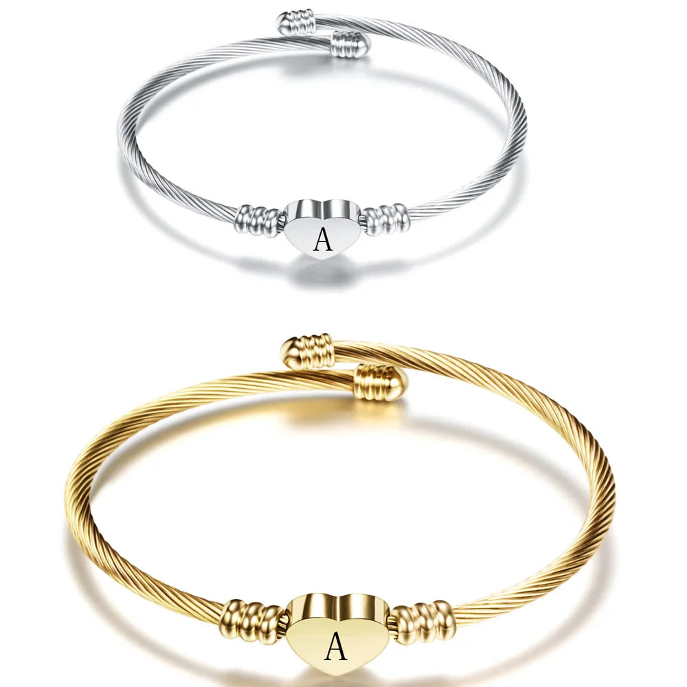 Heart bracelet with gold initial 