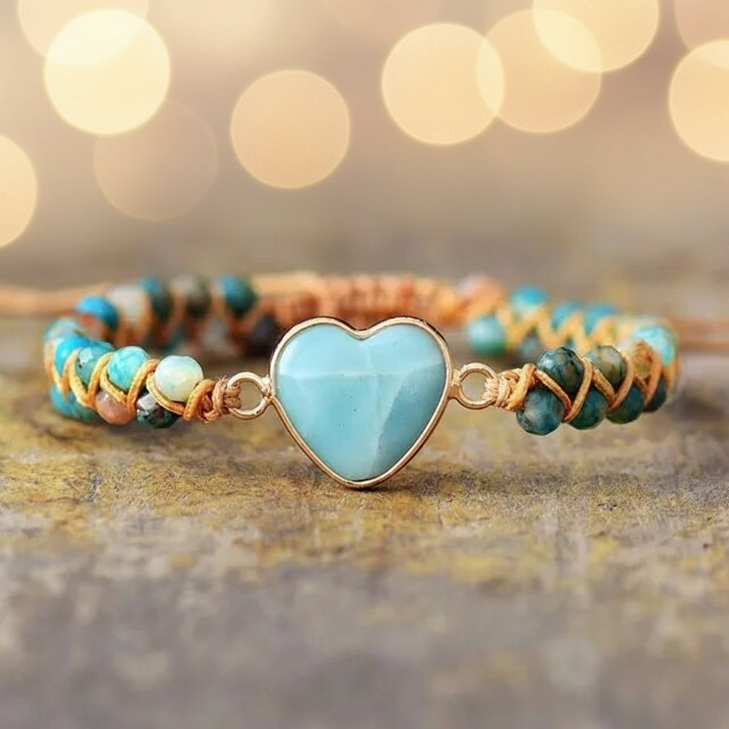 Natural Stone Healing Heart Bracelet in Blue