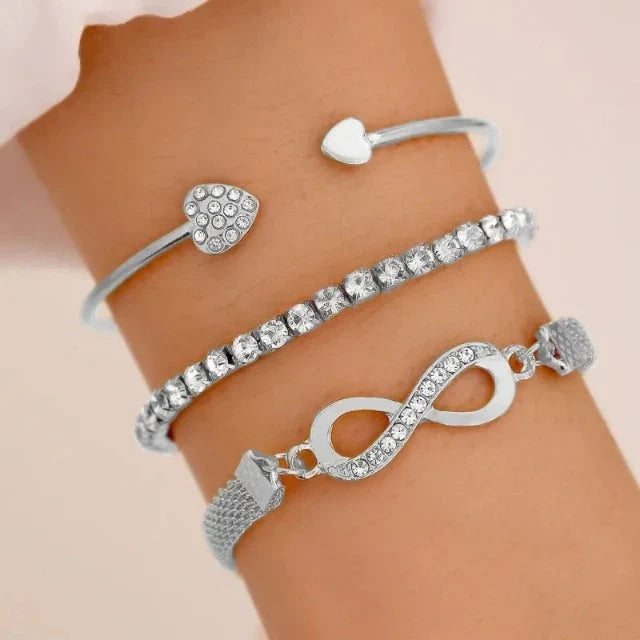 Infinite Heart Bracelet in Silver and Gold (Set of 3 Bracelets) silver