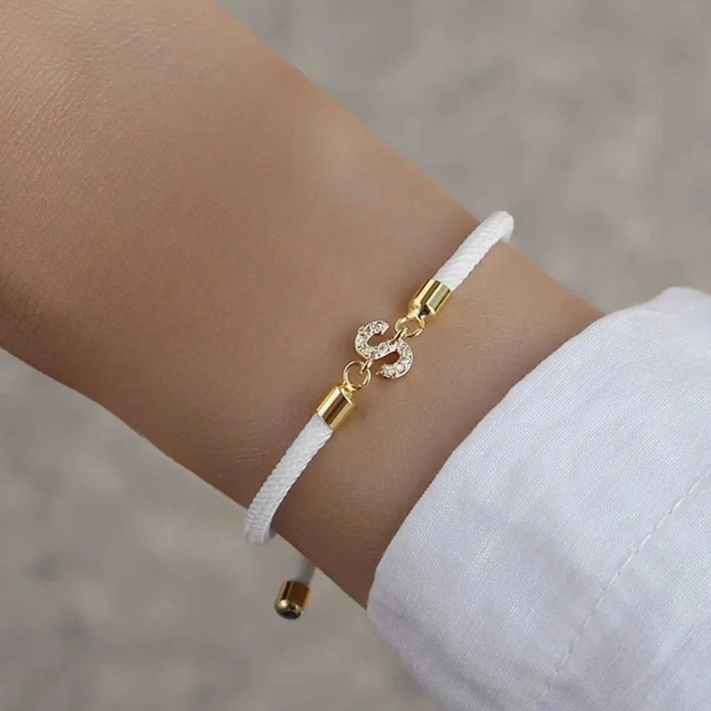 Colorful bracelet with rhinestone initial - letter