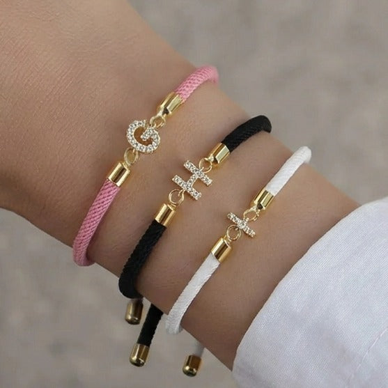 Colorful bracelet with rhinestone initial - letter