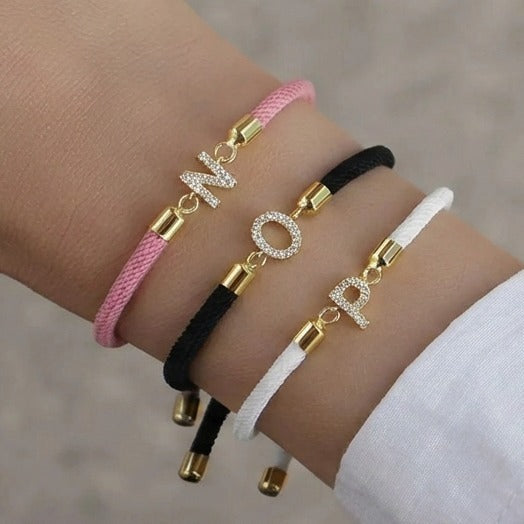 Colorful bracelet with rhinestone initial - letter