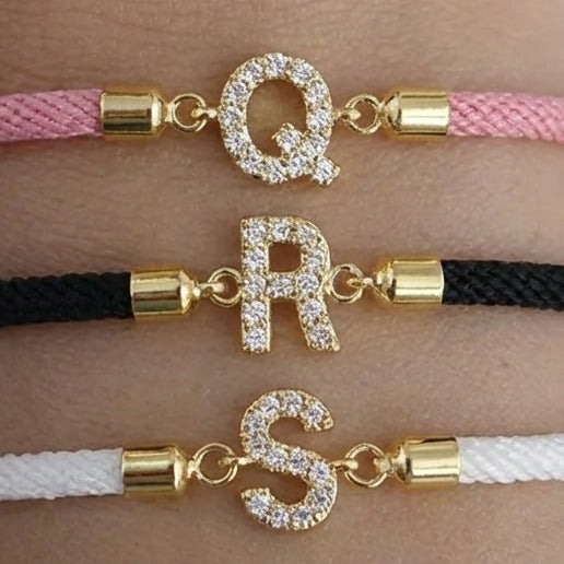 Colorful bracelet with rhinestone initial - letter