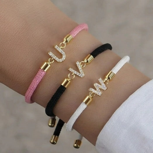 Colorful bracelet with rhinestone initial - letter