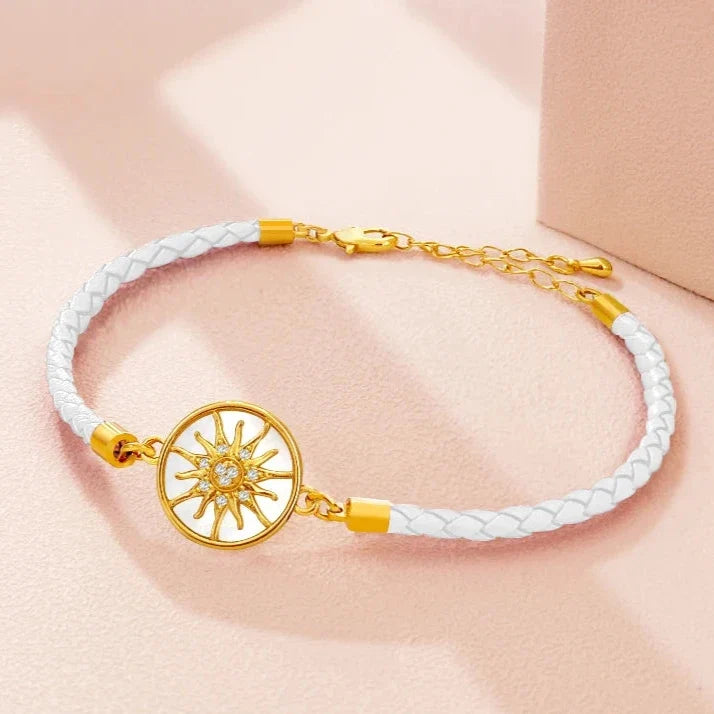 Compass Bracelet in Leather with Compass Rose, white gold