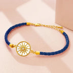Compass Bracelet in Leather with Compass Rose, navy blue gold