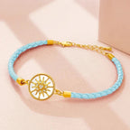 Compass Bracelet in Leather with Compass Rose, sky blue gold