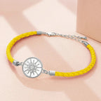 Compass Bracelet in Leather with Compass Rose, yellow silver