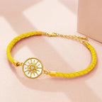 Compass Bracelet in Leather with Compass Rose, yellow gold