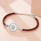 Compass Bracelet in Leather with Compass Rose, brown silver