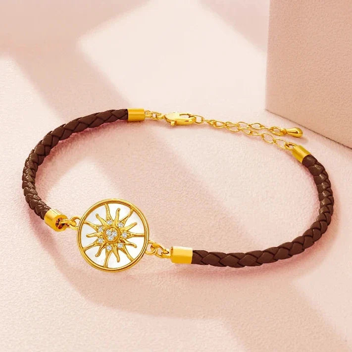 Compass Bracelet in Leather with Compass Rose, brown gold