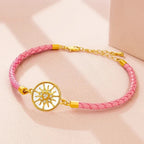 Compass Bracelet in Leather with Compass Rose, pink gold