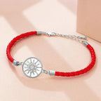 Compass Bracelet in Leather with Compass Rose, red silver