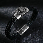 Men's Compass Bracelet Leather Compass Wind Rose Black