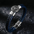 Men's Compass Bracelet Leather Compass Wind Rose Blue
