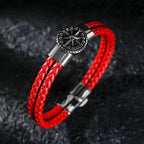 Men's Compass Bracelet Leather Compass Wind Rose Red